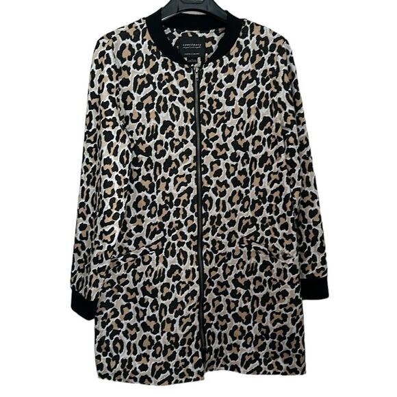 Sanctuary Women’s Knit Coat Front Zip Leopard Print Pockets Lined Size L - Picture 1 of 9